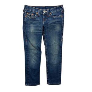 True Religion Kate Low Rise Cropped Jeans Women’s Blue W26 Made in USA Y2K Denim